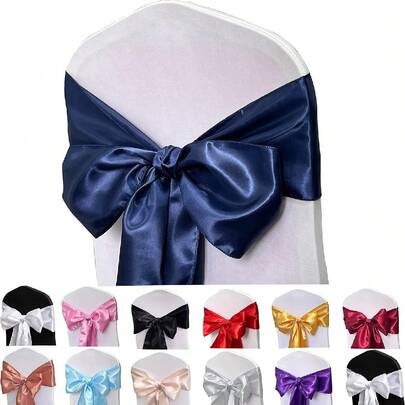 10 قطع شريط كرسي ساتان بشكل فراشة لحفلات الزفاف - رباط غطاء كرسي عالمي، مناسب للولائم والحفلات وديكور فنادق الأحداث (أزرق غامق)