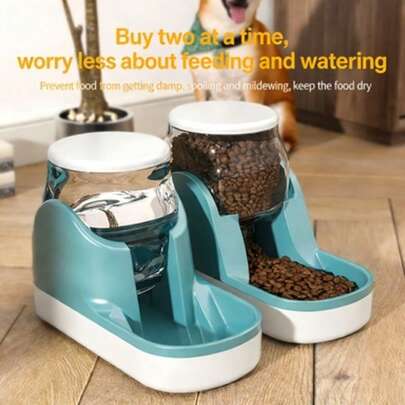 2 Packs Pet Automatic Feeder & Water Dispenser Set, Gravity Dog Cat Food Bowl & Water Bowl Combo, Keep Food Dry & Prevent Moisture & Mildew, No-Spill Pet Feeding Station For Small Medium Pets