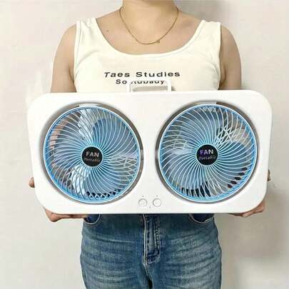 双头USB风扇，360°旋转扇叶，可壁挂或落地摆放，可充电，适用于办公室、卧室、户外露营等场所，1800mAh