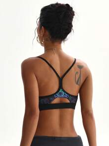 Women's Fashion Solid Color Letter Print Removable Padded Racerback Sports Bra - Multicolor - View 2
