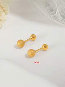 RAYQUEEN 1对不锈钢百搭时尚球形耳钉，适合日常佩戴 - 金黃色 - 查看 3
