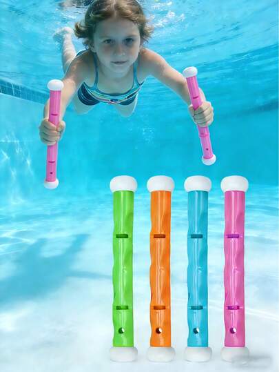 4 piezas Conjunto de palos de buceo de colores - Diseño ergonómico de juguetes de natación subacuáticos, ideales para buceo, juegos acuáticos y diversión en la piscina de verano, excelentes juguetes y regalos para exteriores para niños