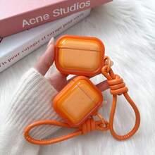 Fashionable Minimalist Apple Earphone Protective Case Suitable Compatible With Apple Pro3, Deep Orange AirPods3/4 With PU Leather Strap, Compatible With AirPods Pro/Pro2, Anti-Drop Protective Case - Orange - View 7