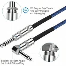 1/4 Inch Guitar Cable 10 Ft Straight To Right Angle 1/4 Inch 6.35mm Plug Bass Keyboard Instrument Cable Blue And Black Tweed Cloth Mandolin, Pro Audio - Cáp TS dài 10 feet (khoảng 3 mét) + Cáp thẳng sang góc vuông + Màu xanh đen - Xem 3