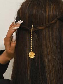 1 pieza Tocado de cadena para el cabello con circonita sintética estilo retro, adecuado para mujeres en fiestas, actuaciones y uso en el escenario - Dorado - Ver 4