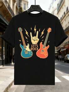 OVERSIZED Rock Guitar Graphic T-Shirt, Quality Fabric, Artistic Print, Casual, Breathable. - Black - View 2