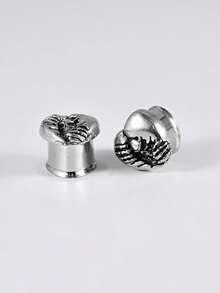 1对朋克复古不锈钢分叉心形无花果骷髅耳洞耳扩耳扩加强穿孔扩张腰部鞍形耳环日常佩戴 - 1對心形鬼頭耳擴 - 查看 11