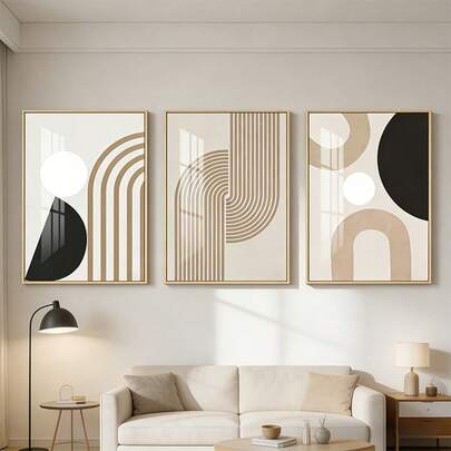 3 Piezas/Set de Pinturas Decorativas de Arte Abstracto Geométrico Moderno, Pinturas Decorativas Colgantes de Estilo Nórdico para Sala de Estar, Fondo de Pared Tríptico, Pinturas Decorativas Colgantes Geométricas Negras, Decoración de Habitación, Ilustraciones de Decoración de Arte para Sala de Estar, Impresiones de Decoración de Arte Moderno para Pared del Hogar