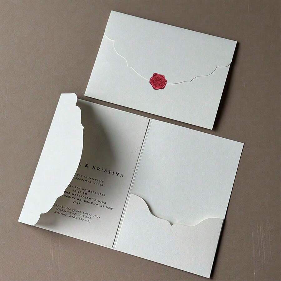 20/10张三折口袋式婚礼请柬 + 火漆封口信封，订婚、15岁生日、洗礼简约邀请卡，DIY邀请函，5*7英寸邀请函，口袋式邀请函，定制邀请函，新款信封 - 白色 - 查看 1