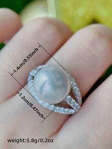 1 PC Elegant Cubic Zirconia & Faux Pearl Ring For Women For Valentine's Day Gift Wedding Anniversary Party Jewelry - 1# - View 5
