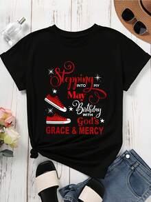 Stepping Into My May Birthday With Gods Grace And Mercy T Shirt Women Christian Faith Inspirational Graphic Tee Red Sneakers Design - màu đen - Xem 2