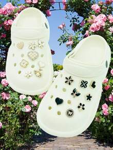 16件套仿珍珠蝴蝶爱心树脂装饰配件，适用于休闲鞋、木屐和凉鞋，设计可爱，是女孩派对礼物和创意礼品的完美之选。 - 彩色 - 查看 6