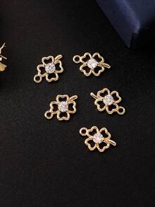 6件裝四葉草花瓣微鑲鋯石吊墜飾品，適用DIY耳環、手鍊、腳鍊、腰鍊、穿刺配件，手工禮物 - 金色14516 - 查看 6