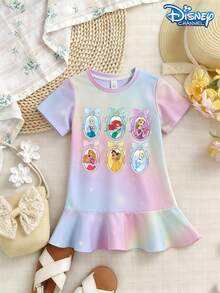 Disney Princess Collection Girls Rainbow Gradient Short Sleeve Dress, Summer Thin Kids Princess Dress - màu sắc - Xem 4