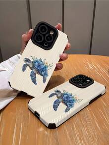 1pc Fashionable Minimalist Blue Sea Turtle Striped Texture Shockproof Anti-Fingerprint Phone Case, Suitable As Birthday/Holiday Gift For Friends, Family, Couples, Compatible With Apple And Models - Multicolor - View 2