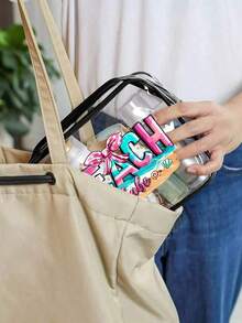 透明沙滩化妆包，带拉链旅行收纳包，PVC大容量收纳包，旅行便携式洗漱包，结实耐用的旅行化妆品收纳包，适合女性，邮轮洗漱包，女士礼物，透明沙滩化妆包 - 彩色 - 查看 3