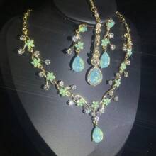 1 Set Luxury Elegant Earrings, Necklace, Headchain 4pcs Jewelry Set, Inlaid Artificial Gems, Suitable For Brides, Weddings, Banquets, Parties - Jewelry Set - View 4