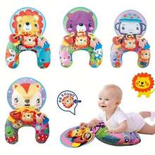 Soft Crescent-Shaped Infant Support Pillow With Animal Design, Rattle And Sound Toy, Suitable For Newborns And Above For Sensory Development - Multicolor - View 2