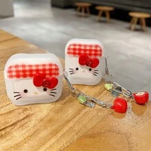 1 Set Thick Headphone Protective Case, Cute Cartoon Cat Design, Compatible With Apple 1/2/3/4/Pro/Pro 2/Pro 3. Perfect Gift For Girlfriend. - Red - View 3