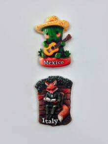 1 buc chitară cactus pălărie de paie mexicană, 1 buc magnet de frigider 3D vulpe artistică italiană, magnet suvenir de călătorie peisaj 3D, magnet suvenir de călătorie pictat 3D, cadouri creative, magneți de nișă de înaltă calitate pentru decorul casei, magneți de frigider din rășină PVC creativi de înaltă calitate, embosați 3D, decor de bucătărie, magneți cu peisaje celebre, cadouri pentru pasionații de călătorii - o marime - Vizualizare 7