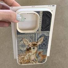 1个TPU材质复古优雅蓝色小鹿拼接图案手机壳，兼容苹果17 Pro Max/17/16 Pro Max/15/13/12/11、S20 FE/A15/S24/A55、Note 11/Note 12/Note 13 Pro，全包软保护套 - 白色 - 查看 3