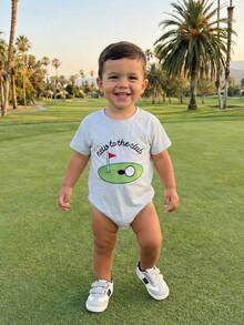 Baby Boys Rompers Letter Golf Embroidery Crew Neck Short Sleeve Infant Bodysuits Jumpsuits - Gris - Ver 3