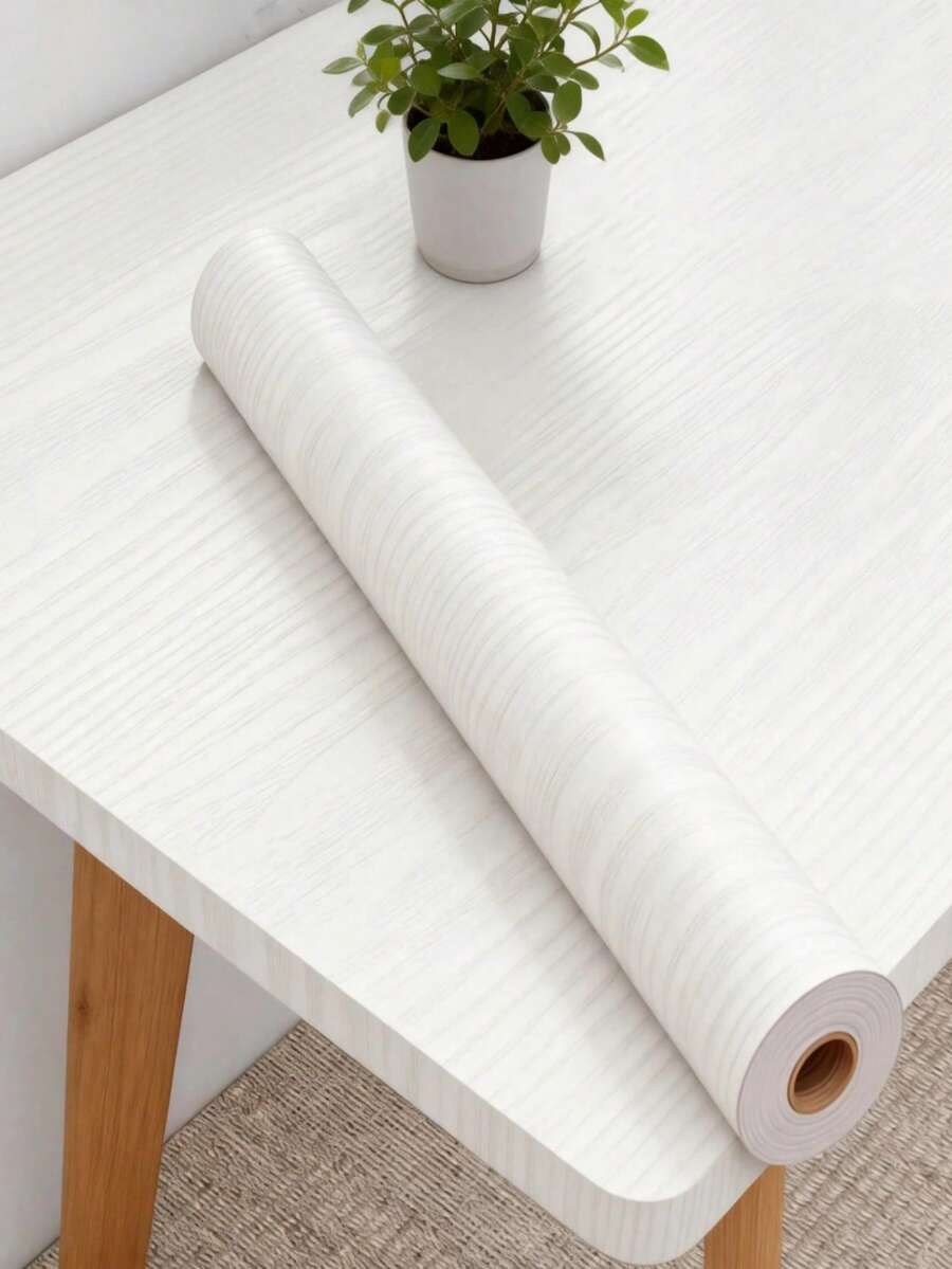 1卷黑白经典木纹贴纸，自粘式高品质壁纸，适用于厨房台面、橱柜、桌子、墙面翻新，光面防油墙贴