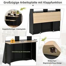 Îlot de cuisine sur roulettes, coin repas extensible avec chaises, buffet avec grand espace de rangement, idéal pour la cuisine et la salle à manger comme buffet (noir) - Noir - Voir 6