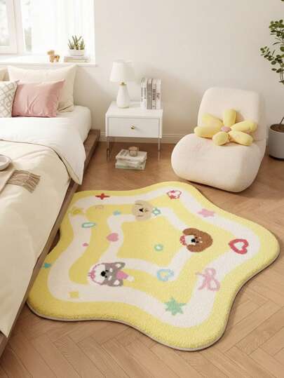 1pc Cute Pentagram Geometric Shape Rug, Puppy Print Design, Suitable For Living Room, Bedroom, Study, Children's Room, Baby Room Decoration - Durable, Non-Slip, Machine Washable, Decorative Rug, Bedroom Decor, Small Rug, Rug, Home Decor, Living Room Rug, Small Living Room Rug, Bedroom Rug, Living Room Home Decor, Outdoor Rug, Washable Rug