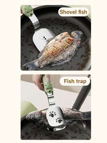 1pc/2pcs Multifunctional Stainless Steel Fish Spatula + Tongs, Lock Design, Heat Resistant, Extended Non-Slip Handle, 2-In-1 Cute Bear Shaped Tongs With Retractable Safety Clasp, Food Clip Fish Fork Convenient Oil Draining Spatula Tongs, Restaurant Kitchen Utensils, Non-Stick 304 Stainless Steel Scraper - Multicolor - View 10