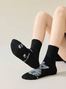 5双装女士卡通中筒袜，ins风，百搭，可爱猫咪动物图案，适合春夏穿着 - 彩色 - 查看 9