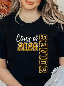 Camiseta Negra y Dorada de Graduación de la Escuela Secundaria Clase de 2026, Camisetas Gráficas para Mujer - Negro - Ver 6