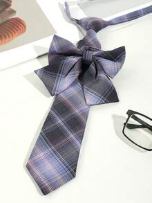 1件女士休闲格纹条纹领结，适合约会、日常穿着、上学、拍照、旅行等场合。 - 彩色 - 查看 1