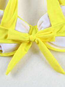 春夏新款柠檬黄优雅性感休闲沙滩度假派对三件套比基尼：钢圈抹胸上衣 + 渐变印花长裙 - 彩色 - 查看 5