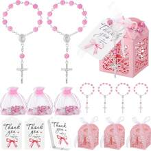 100件/套粉色洗礼礼品套装，包含迷你念珠十字架盒、白色欧根纱袋、感谢卡、洗礼用品、婚礼宾客礼品 - 彩色 - 查看 19