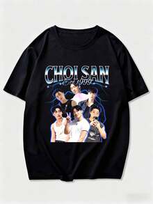 ATEEZS CHOI San 90s Classic T-Shirt For Men And Women, Universal Short-Sleeve Gift T-Shirt With Stamped Painting Design. - màu đen - Xem 1