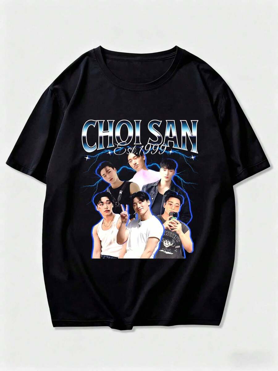 ATEEZS CHOI San 90s Classic T-Shirt For Men And Women, Universal Short-Sleeve Gift T-Shirt With Stamped Painting Design. - màu đen - Xem 1