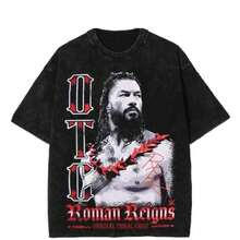 Great Value Washed T-Shirt On , Roman Reigns OTC Wrestling T-Shirt, Original Chief T-Shirt, Professional Wrestling Merchandise, Graphic Streetwear, Gift For Fans, Men's Premium Vintage Cotton Hoodie 350gsm Is The Best Gift For Friends. - 黑色 - 查看 8