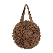 Round Straw Bag, Praia Grande,  And Current Style. Round Braided Bag With Flowers. Surprising Capacity. Ideal For Creating Casual, Romantic, Or Festival Looks. Boho Chic Style For Summer And Vacations. - Màu Khaki - Xem 8
