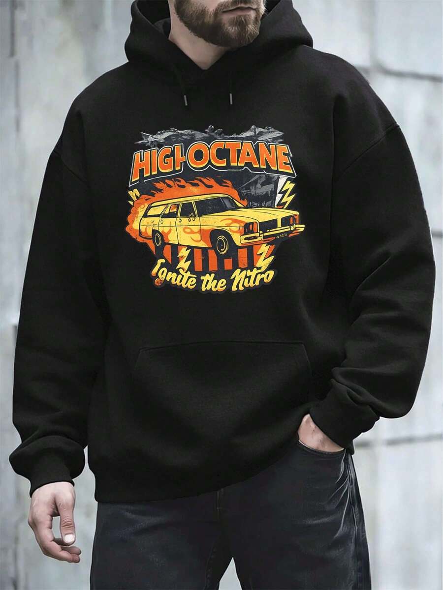 High Octane Racing Graphic Hoodie 100% Cotton, Crew Neck, Loose Fit, Comfortable, Graphic Design - Black - View 1