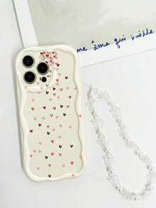 1pc Milky White Ombre Heart Pattern Soft Shockproof Full Coverage Phone Case With Pearl Butterfly Lanyard, Suitable For IPhone17/16/15/14/13/12/11Pro/Pro Max/Plus, Sweet Girl Style - Multicolor - View 6