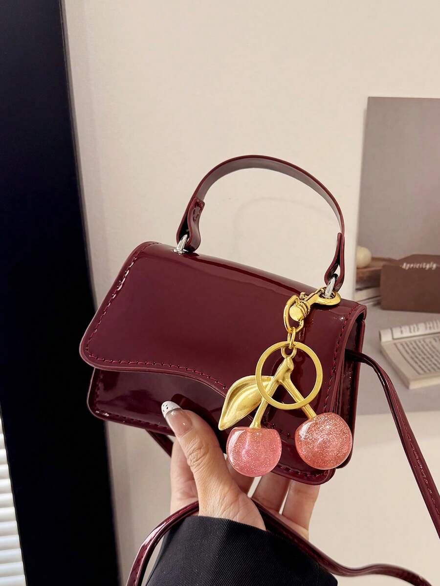 时尚纯色极简迷你手提包，女士斜挎包，适合购物、装钱包，适合年轻女士、大学生、上班族使用。是办公室、学校、工作、商务、通勤、户外活动、旅行和徒步的理想之选。 - 酒紅色 - 查看 1