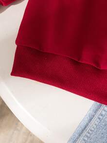 Girls Casual Solid Color Bow Decor Long Sleeve Top And Pants 2 Pieces Set, Regular Fit, Suitable For Spring And Autumn - Burgundy - View 5