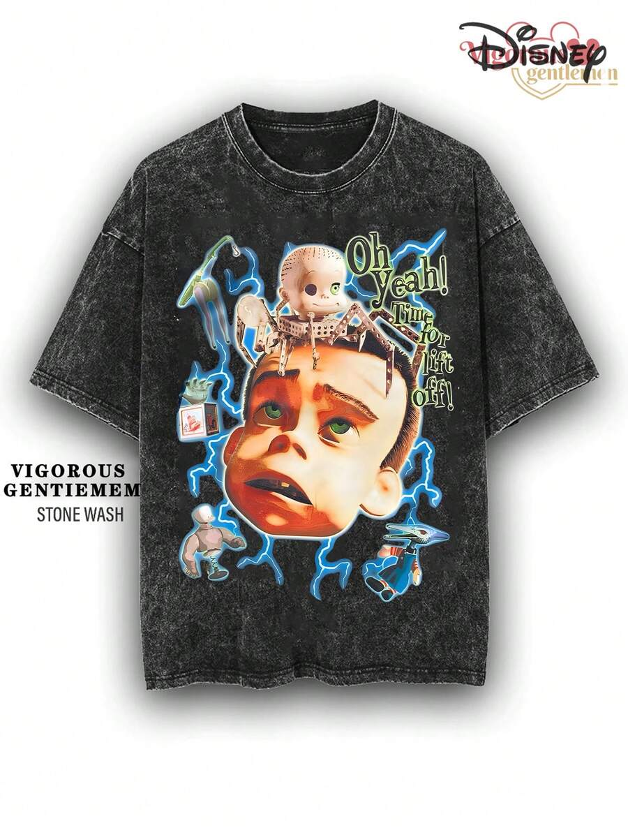 Disney Toy Story Sid's Mutant Toys Stone Wash Cotton 180g Streetwear Tee - 黑色 - 查看 1