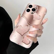 Pink Heart Pattern Winter Fashion New Shockproof Phone Case For Men & Women - شفاف - مشاهدة 2