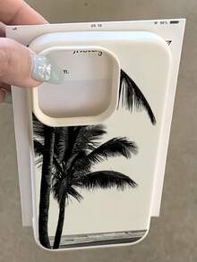 1件白色啞光極簡鏡頭保護黑色椰子樹圖案手機殼，適用於 iPhone 16 Pro Max/17/16/15/14 Plus/13/12/11/Air 及系列 - 彩色 - 查看 3
