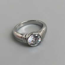 VKHK 1枚复古18K镀金不锈钢闪亮锆石装饰单戒指，适合女性婚礼佩戴作为礼物 - 鑽戒 - 查看 7