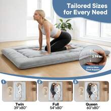 Japanese Floor Mattress Futon Mattress, 4-Inch Twin Thicken Tatami Mat Sleeping Pad Foldable Roll Up Mat Boys Girls Dormitory Pad Kids Floor Lounger Pillow Bed - 灰色 - 查看 3