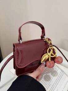 时尚纯色极简迷你手提包，女士斜挎包，适合购物、装钱包，适合年轻女士、大学生、上班族使用。是办公室、学校、工作、商务、通勤、户外活动、旅行和徒步的理想之选。 - 酒紅色 - 查看 3