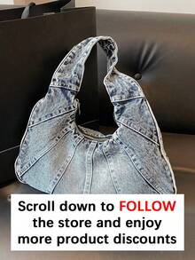 Túi đeo vai nữ mới, hình lưỡi liềm, làm từ da bò và vải denim, túi đeo chéo dung tích lớn, phù hợp cho công sở và dạo phố. Thiết kế tối giản, khóa kéo trơn tru, thoải mái khi mang, nội thất rộng rãi, hoàn toàn phù hợp với thời trang xuân/hè, một lựa chọn lý tưởng cho những cô nàng yêu thích denim. - Màu xanh lam - Xem 3